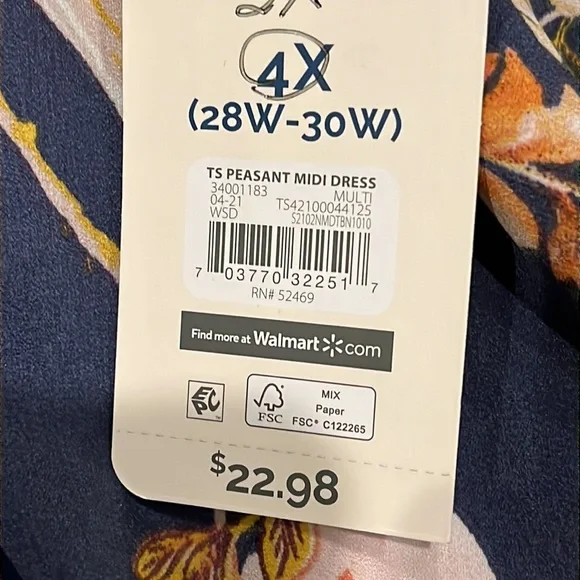 Terra & Sky Plus Size Navy Peasant Midi Dress size 4x NWT - Picture 5 of 12